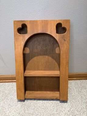 Vintage Wood Arch Shelf with Heart Cutouts - Cottagecore